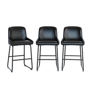 Bar Stools Set of 3, PU Leather Counter Height Barstools with Back and Footrest, Upholstered Bar Chairs for Dining Room Kitchen Island, Black
