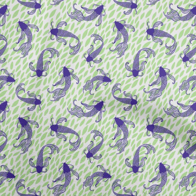 oneOone Viscose Chiffon Light Green Fabric Asian Japanese Koi Fish Craft Projects Decor Fabric Printed by The Yard 42 Inch Wide