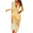 thumbnail image 2 of Robe Femme Mode Col en V Manches Longues Été Solide Ample Dentelle Confortable, 2 of 9