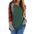 thumbnail image 1 of Women Plaid Stripe Print Colorblock Crew Neck Long Sleeve Pullover Shirt, 1 of 5