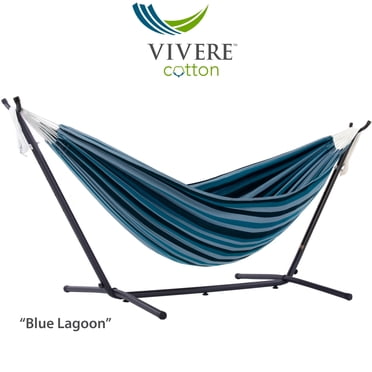 Vivere Hamac Double en Coton pour 2 Personnes avec Support et Sac de Transport, Lagon Bleu