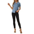 thumbnail image 2 of INSPIRE CHIC Women's Denim Jacket Short Sleeve Collared Button Up Jean Shirt Tops Light Blue XS, 2 of 5