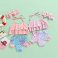 thumbnail image 3 of Fortune Toddler Girl Bikini Set,Ruffle Halter Tops+Mermaid Shorts Swimwear for Kid, 3 of 9