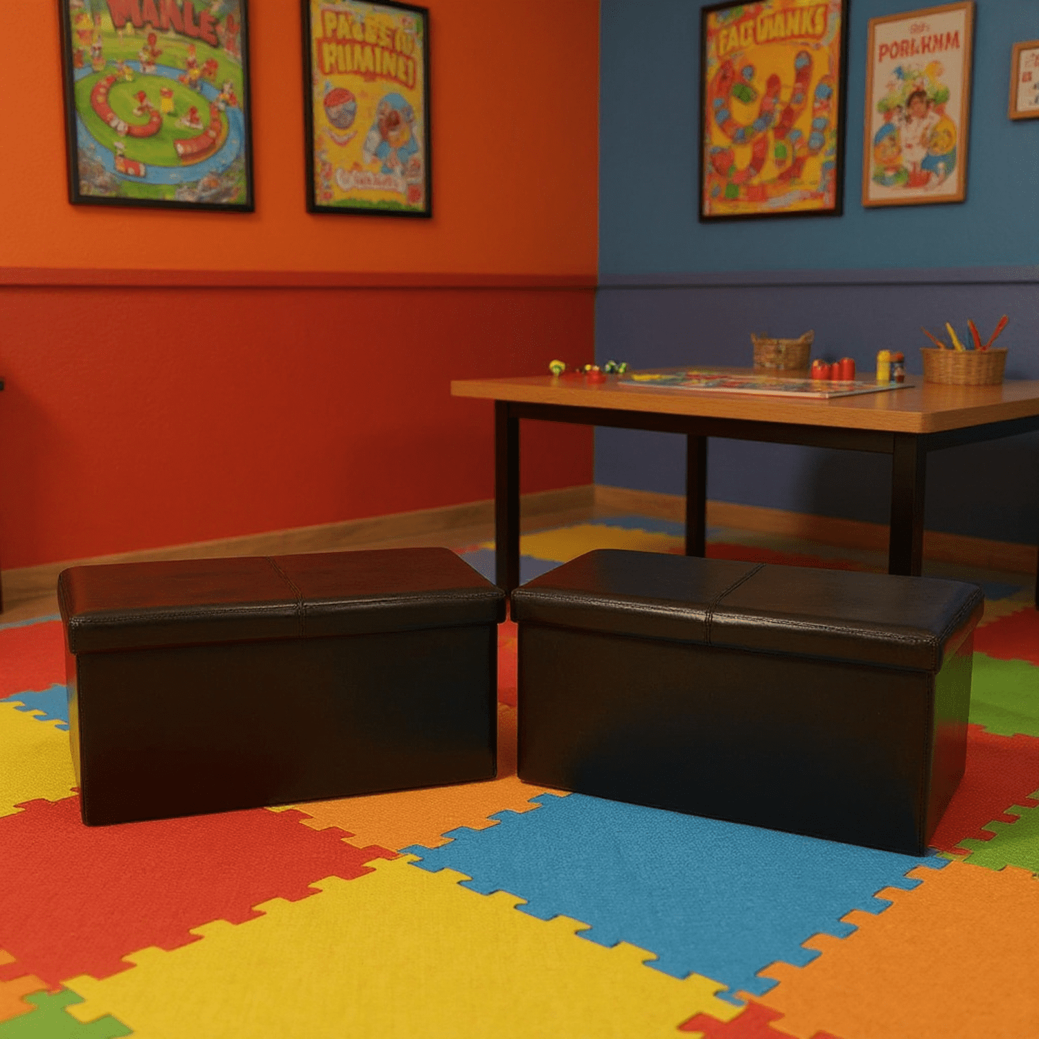 Homy Casa Lot de 2 bancs de rangement pour jeux de société – Siège pratique et organisateur pour jeux et cartes