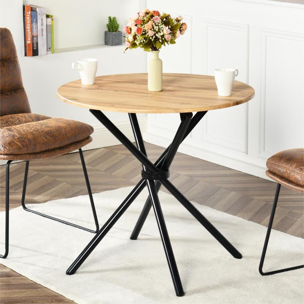 Table d'appoint ronde Homy Casa pour le salon, plateau de 80 cm avec pattes en métal, brun foncé, pièce d'appoint moderne