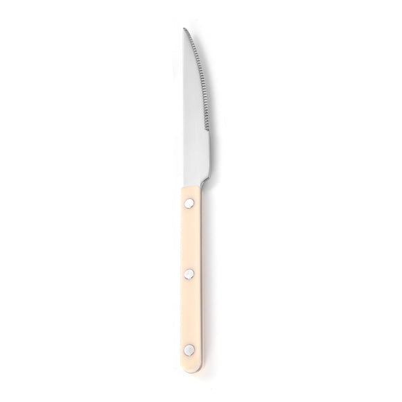 Xiao Hua Rivet Clamp Handle Kitchen Stainless Steel Silverware Tableware Flatware Cutlery Steak Knife Western Tableware -Beige,4 pieces