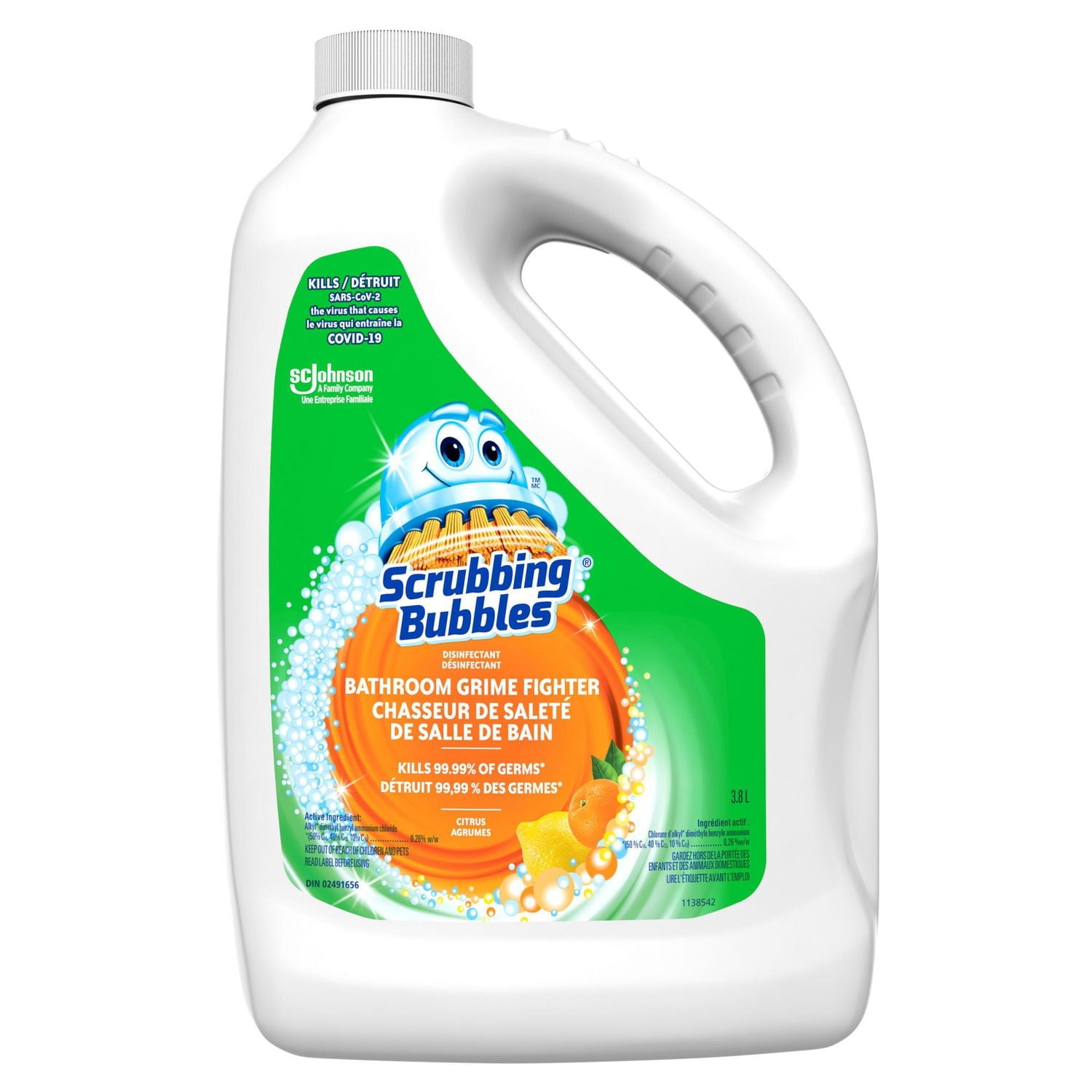 Facing Name Scrubbing Bubbles Désinfectant Chasseur de saleté de salle de bain, parfum Agrumes, 3,8 L