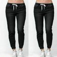thumbnail image 1 of NEW Women‘s Casual Denim Jogger Pants Ladies Drawstring Elastic Waist Jeans, 1 of 5