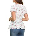 thumbnail image 3 of INSPIRE CHIC Haut Péplum pour Femme à Imprimé Floral, Manches Courtes, Taille Haute, Col à Nouer, 3 of 6