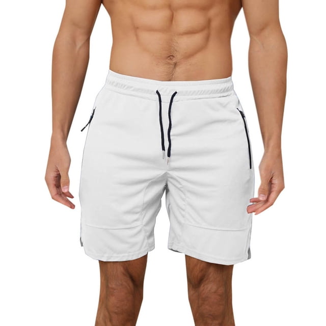 Plebaso Men's Athletic Shorts Casual Drawstring Quick Dry Running Shorts Lightweight with Zipper Pockets