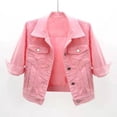 thumbnail image 2 of YiZYiF Veste en Denim Courte Colorée à Manches 3/4 pour Femme, Veste Délavée Légère, Manteau à Revers, Veste en Jean Boutonnée, Rose m, 2 of 7