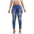 thumbnail image 1 of Gubotare Ripped Jeans Womens Women's Ripped Skinny Jeans Distressed Stretchy Denim Pants (Dark Blue,Size L), 1 of 8