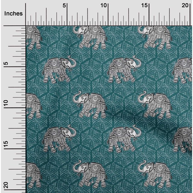 oneOone Cotton Poplin Fabric Elephant Block Fabric Prints By Yard 56 Inch Wide