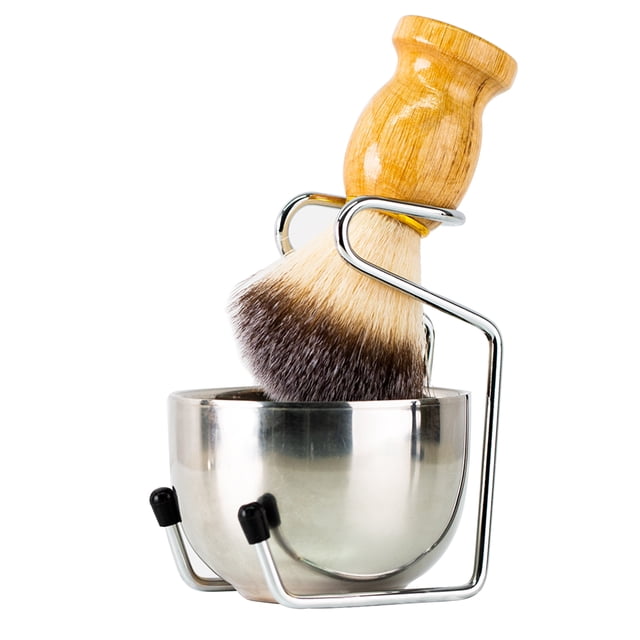 Support de Brosse à Raser et Ensemble Bol Support de Brosse à Raser en Métal Bol à Savon Tasse Plastique pour Hommes Outils pour Enlever la Barbe