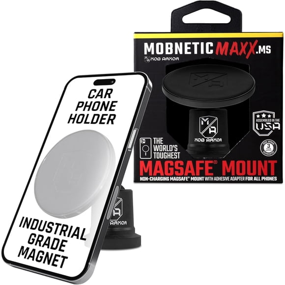 Mob Armor MobNetic Maxx MS - MagSafe Compatible Car Phone Mount w/ 90º Tilt, 360º Rotation & Durable Aluminum Build, Magnetic Holder for iP