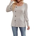thumbnail image 1 of SUNSIOM Women Fashion Ribbed T-Shirts Solid Color Square Neck Buttons Puff Long Sleeve Shirts Spring Fall Casual Loose Fit Tops, 1 of 6