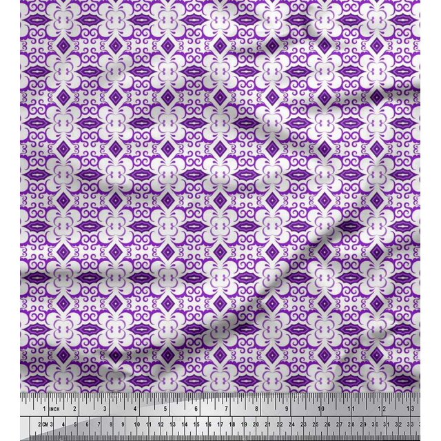 Soimoi Rayon Fabric Diamond Shape & Filigree Damask Fabric Prints By Yard 56 Inch Wide