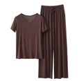 thumbnail image 2 of Weiqiqre Ensemble de Pyjama en Satin pour Femmes Pyjamas Rafraîchissants Ensembles d'Été Assortis Manches Courtes Ensemble de Détente Femmes, 2 of 3