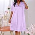thumbnail image 2 of Timegard Chemises de Nuit en Soie pour Femmes Col Rond Manches Courtes Chemises de Sommeil Smockées Nœud Papillon Décontractées Confortables Robe de Maison, 2 of 4