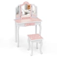 thumbnail image 3 of Costway Kids Vanity Set Toddler Makeup Table & Stool with Tri-folding Mirror Drawer Pink, 3 of 3