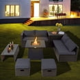 thumbnail image 2 of Topbuy 9 Pieces Outdoor Patio Furniture Set with 30" Propane Fire Pit Table Outdoor PE Wicker Space-Saving Sectional Sofa Set with Storage Box and Cushions Grey, 2 of 10