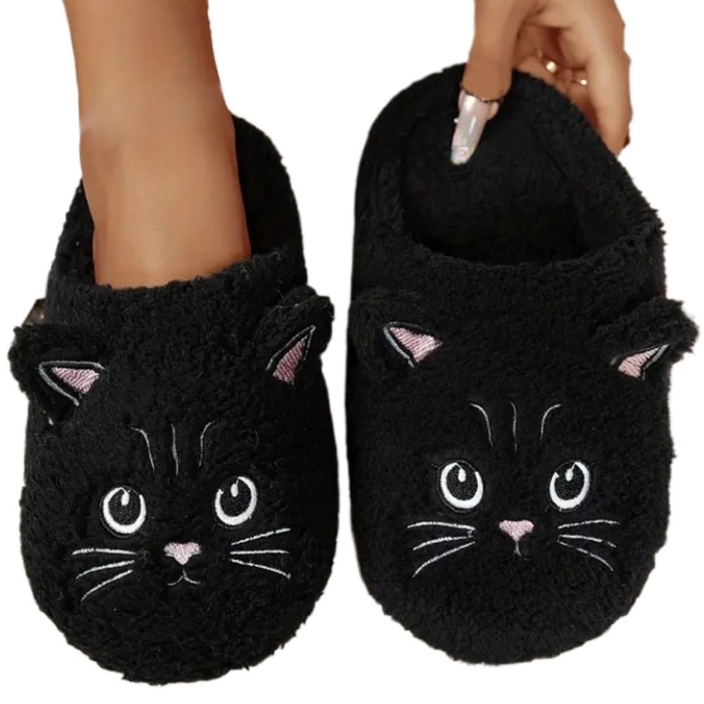 Cute Cartoon Cat Design Plush Ladies Slippers, Anti-Slip Indoor Floor ...