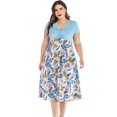 thumbnail image 1 of EQWLJWE Robes pour Femmes Été Tunique Décontractée Grande Taille Imprimé Col en V Manches Courtes Longueur Genou Jupe Robe-Chemise Robe d'Été Plage, 1 of 9
