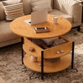 thumbnail image 4 of GUNAITO Round Lift Top Small Coffee Table with Storage, Modern Farmhouse Center Table with Shelf 2 Tier Circle Table for Living Room, Natural Burl, 4 of 8