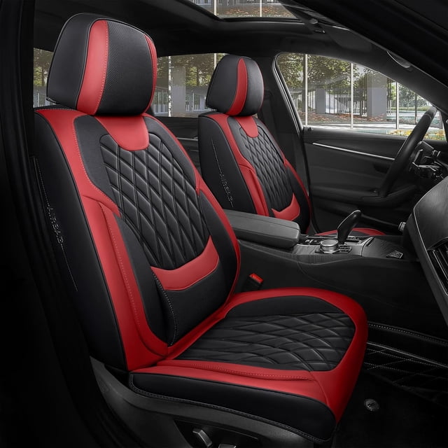 Car Seat Covers Full Set Faux Nappa Leather Seat Covers for Cars Breathable Front Seats with Lumbar Support and Rear Fit for Automotive Sedans SUVs Pickups
