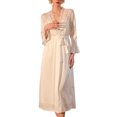 thumbnail image 1 of Penkiiy Womens Long Robe Satin Lace Nightgowns Soft Ruffle Sleeve Bathrobe S White, 1 of 4