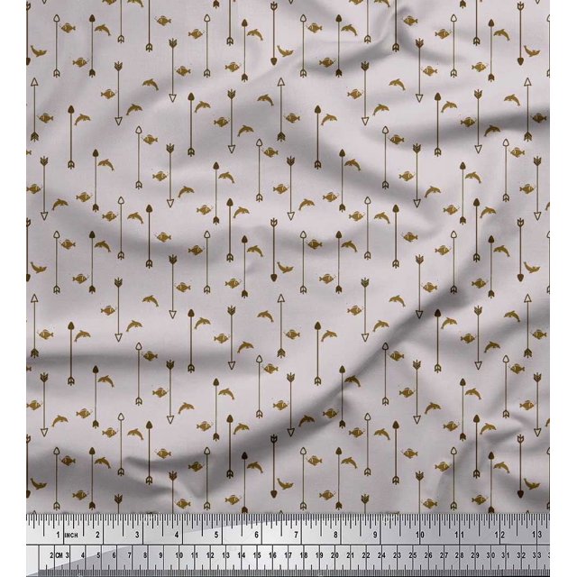 Soimoi Rayon Fabric Arrow & Fish Ocean Fabric Prints by Yard 42 Inch Wide
