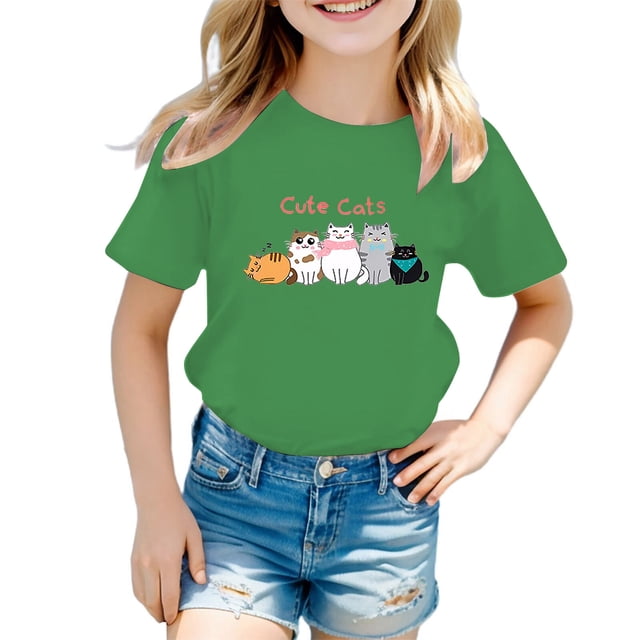 MEZZALL T-Shirts Graphiques Mignons pour Filles Enfants, Col Rond, Manches Courtes, T-Shirt d'Été Décontracté, Tee Confortable pour Bébé Tout-Petit, Tenue Quotidienne
