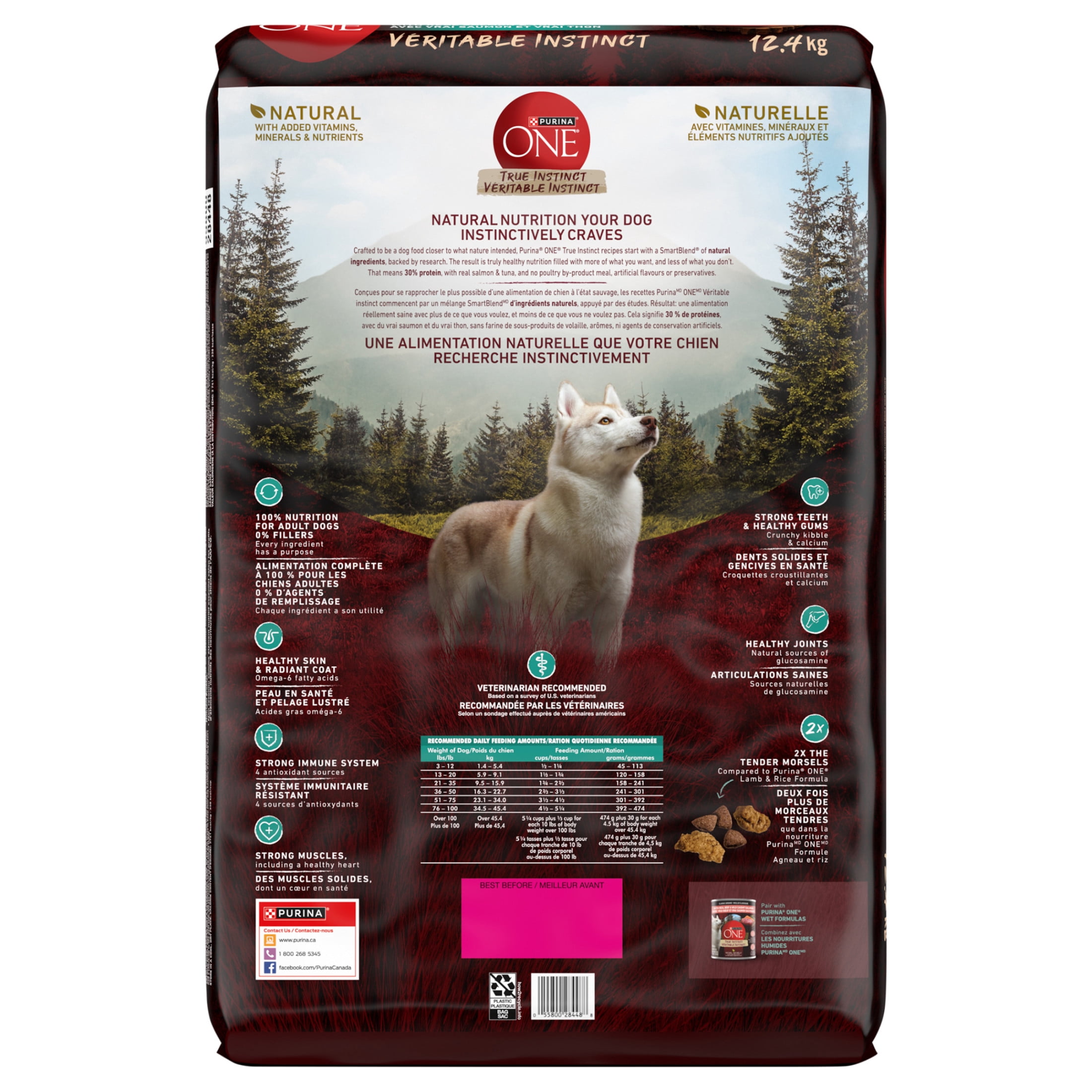 Purina ONE Vrai Instinct Saumon et Thon, Nourriture Sèche pour Chiens 6.8kg