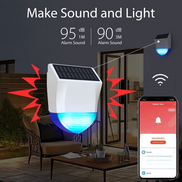 Dvkptbk Alarm System Tuya Smart Wifi/Bluetooth Solar Outdoor Human Body Infrared Alarm Outdoor Sound and Light Alarm Home Appliances