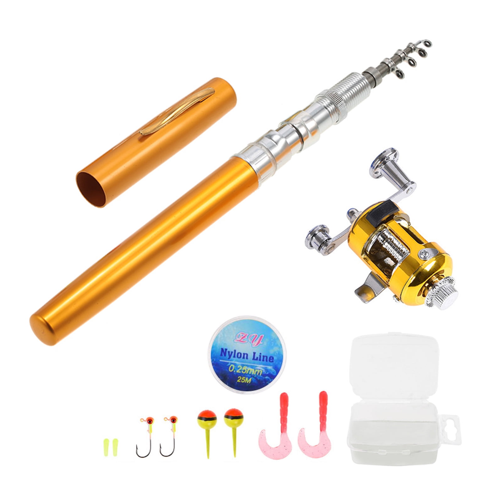 Amdohai Fishing Rod and Reel Combo Set Telescopic Pocket Pen Fishing Rod with Mini Trolling Reel Fishing Line Soft Lures Baits Jig Hooks Fishing Accessories