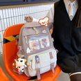 thumbnail image 2 of Women Cute Hit Color Backpack Student Canvas Knapsack with Pendant (Blue), 2 of 6