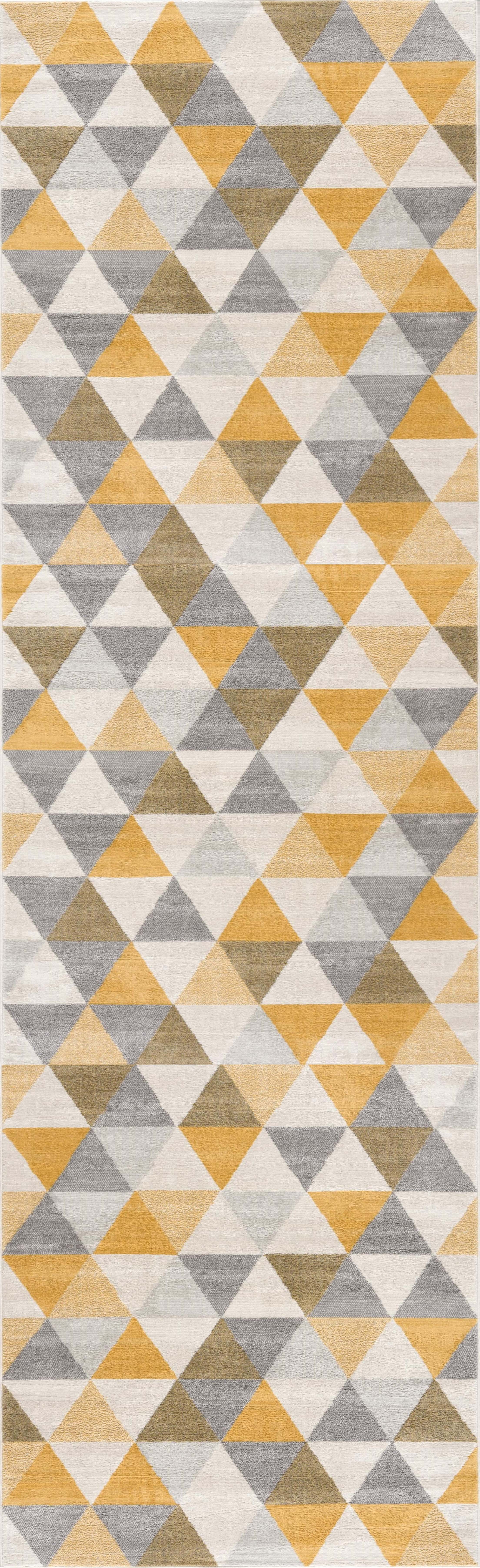 Tapis Branch Savannah 2' x 9' (Taille exacte : 2'3" 9') de couloir moderne du milieu siècle, jaune beige, géométrique pour entrée, couloir, salle bain et cuisine