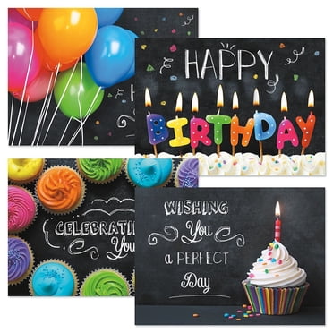 Current Bright on Black Birthday Greeting Cards - Set of 8, Large 5" x 7"