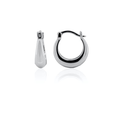 Mercie Sterling Silver Rhodium Plated Silver Classic Hoop Earrings, Minimal Jewellery for Women