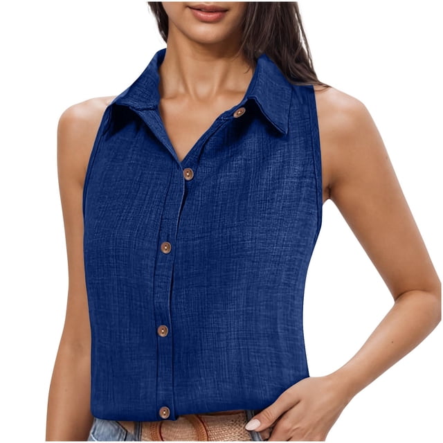 Besolor Women's Summer Tank Tops Collared Sleeveless Button down Shirts Casual Loose Work Business Blouse