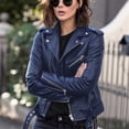 thumbnail image 1 of Mikilon Women Cool Faux Leather Jacket Long Sleeve Zipper Fitted Coat Fall Short Jacket, 1 of 4