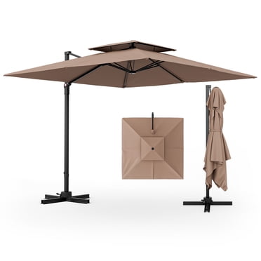 Gymax Patio 9.5FT Square Cantilever Offset Umbrella Double Vented 360° Heavy Duty Coffee