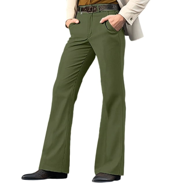 Mens Work Pants Men's Fashion Casual Flared Trousers Button Pocket Solid Color Pants Army Green S