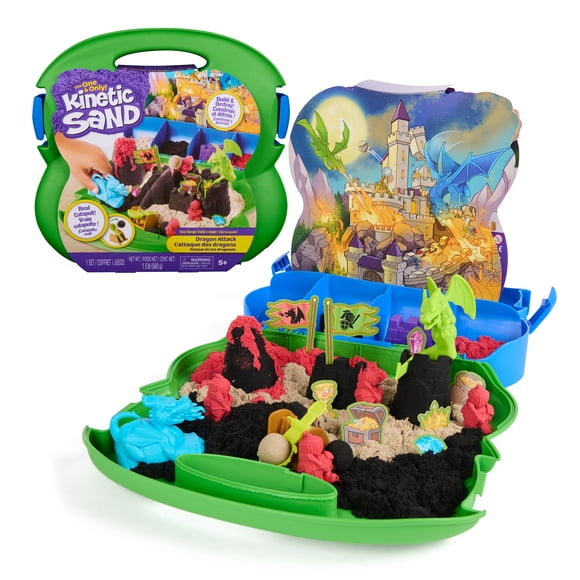Kinetic Sand, Dragon Attack with 2 Dragons, Catapult & Molds for Kids Ages 3 and up