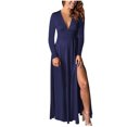 thumbnail image 1 of cfhntfmh Robes de Cocktail pour Femmes Aguichant à Col en V à Manches Longues Robe Maxi Plissée Élégante avec Fente Haute sur le Côté Robe de Soirée, 1 of 1