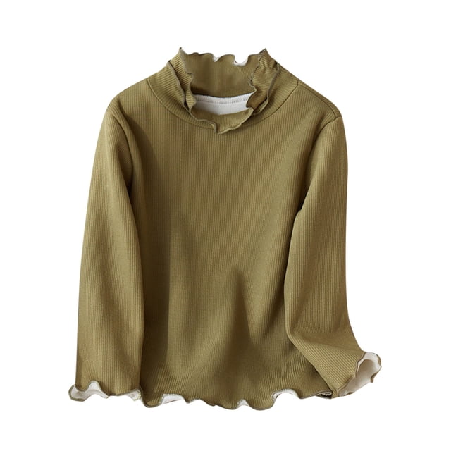 MeetoTime Chemise de Base pour Enfants Col à Volants Couleur Unie Manches Longues Col Rond Vêtements d'Automne Hiver pour Enfants
