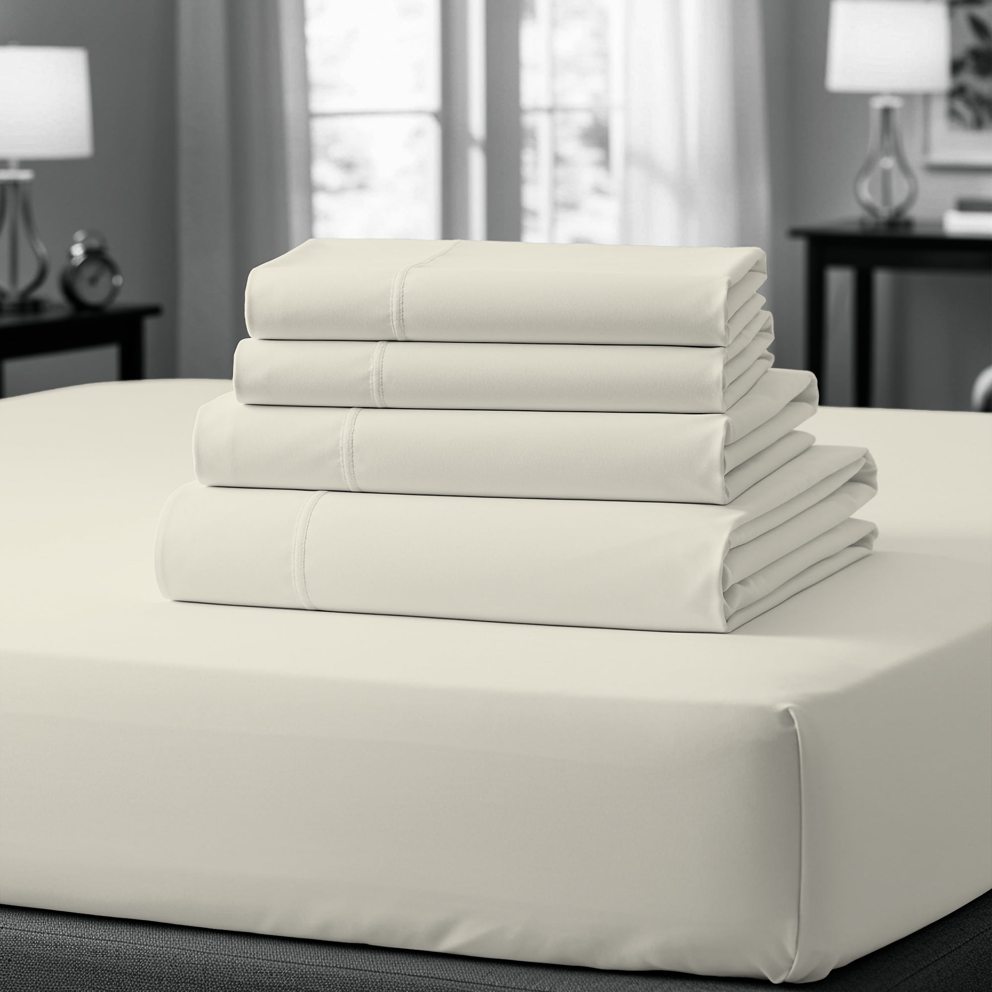 100% Cotton Bed sheets, Deep Pocket, Wrinkle Resistant, Soft & Smooth Sateen 3-Piece, Twin Ivory by Purity Home