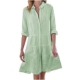 thumbnail image 2 of FcBaudy Robe à Manches Longues à Col Rabattu, Robes de Printemps pour Femmes, Robes pour Femmes Mode Robes pour Femmes Décontractées à Manches Longues à Rayures Imprimées Robe Chemise à Revers Jupes Rebondissantes pour Dames sur Tous les Côtés, 2 of 6