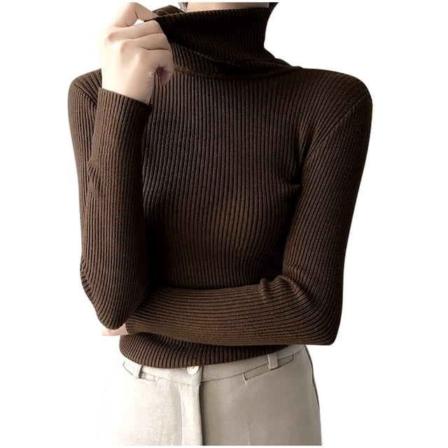 Yuyuzo Sweaters for Women Long Sleeve Turtlenecks Ribbed Knit Comfy Slim Fitted Basic Pullover Tops