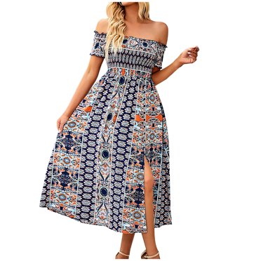 EQWLJWE Robes d'Été pour Femmes 2023 Mode Féminine Décontractée Printemps et Été Robe Sans Manches à Épaules Dénudées Robe à Imprimé Floral Liquidation Robes pour Femmes